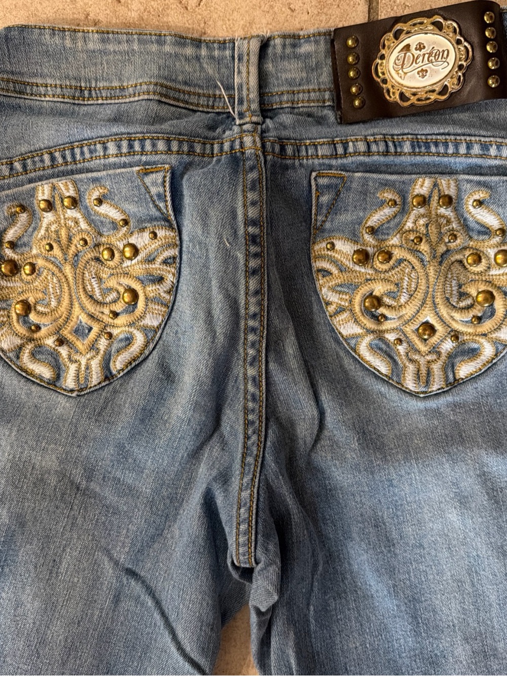 Dereon Light Blue Denim Jeans with Gold Embroidered Back Pockets